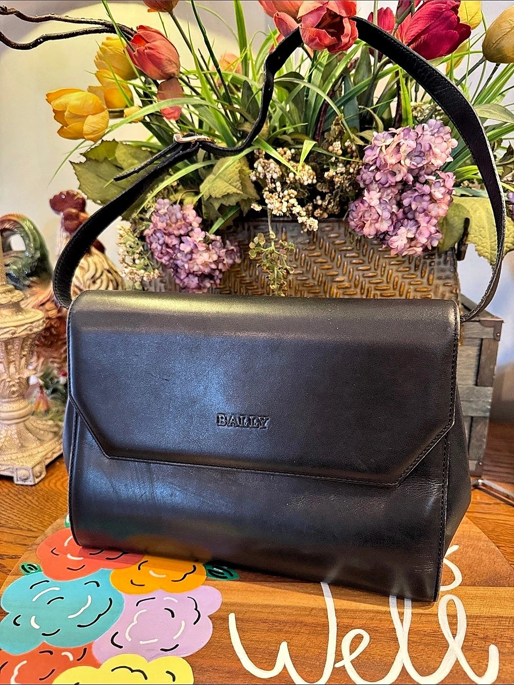 Bally Black Leather Shoulder Bag - GUC